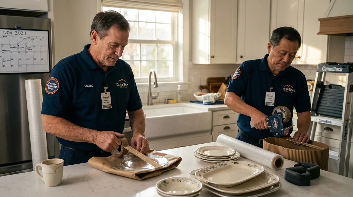 Professional crew packing kitchen dishware in Fort Ashby, WV
